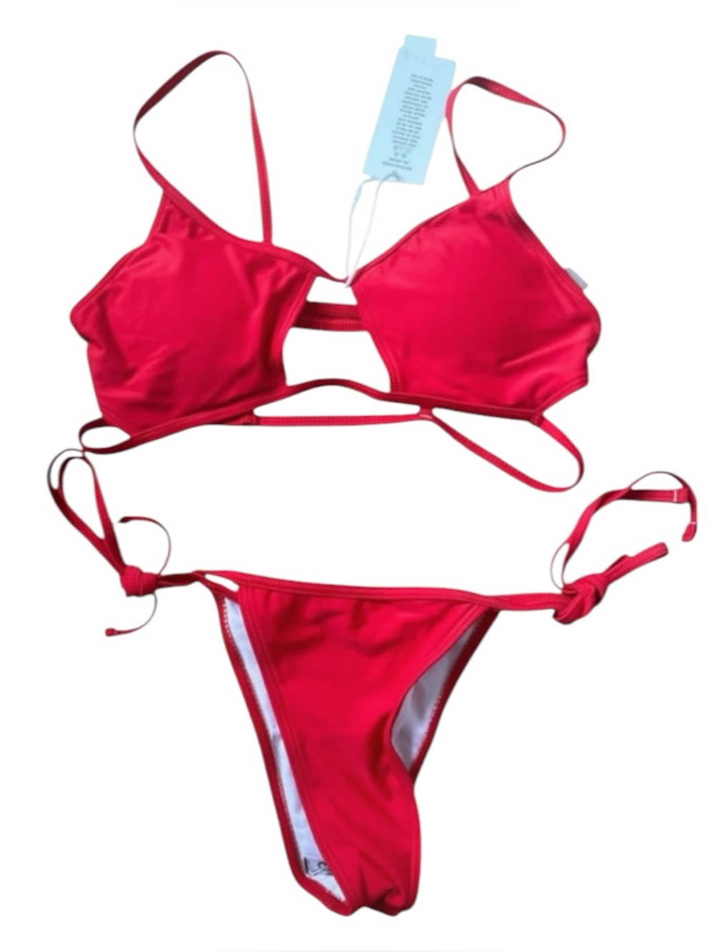 Red Brazilian Bikini Size Small NWT High Cut Tie Side Padded Swimsuit